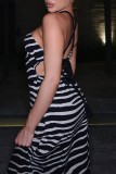 Black Sexy Casual Print Bandage Backless Spaghetti Strap Long Dress Dresses