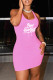 Pink Casual Letter Print Basic U Neck Vest Dress Dresses
