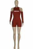 Pink Street Print Letter O Neck Rompers
