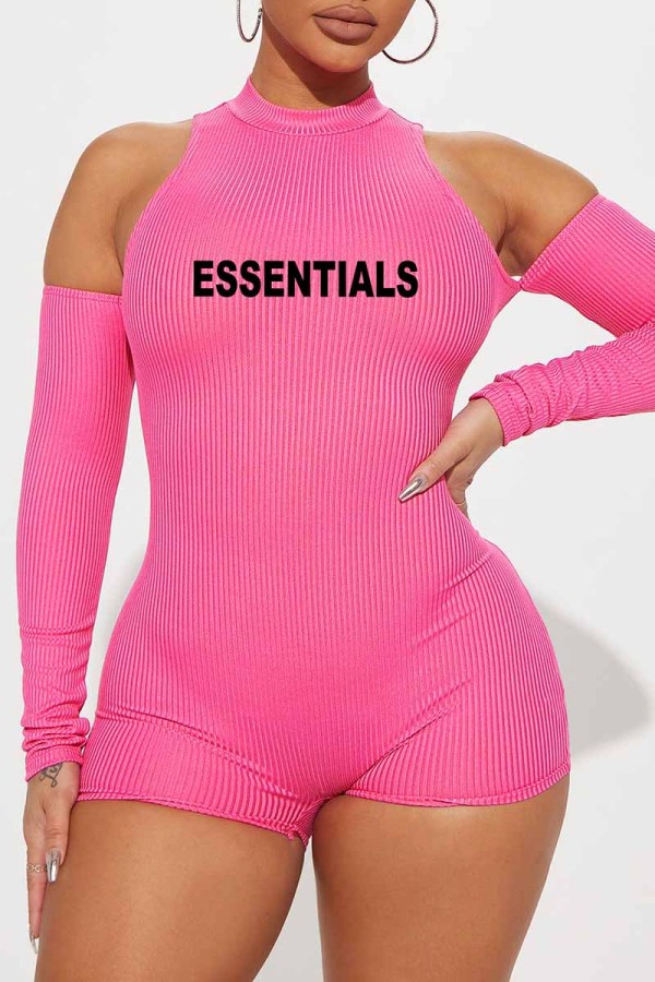 Pink Street Print Letter O Neck Rompers