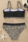 Leopard Print Sexy Print Leopard Patchwork Backless Swimwears (With Paddings)