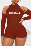 Pink Street Print Letter O Neck Rompers