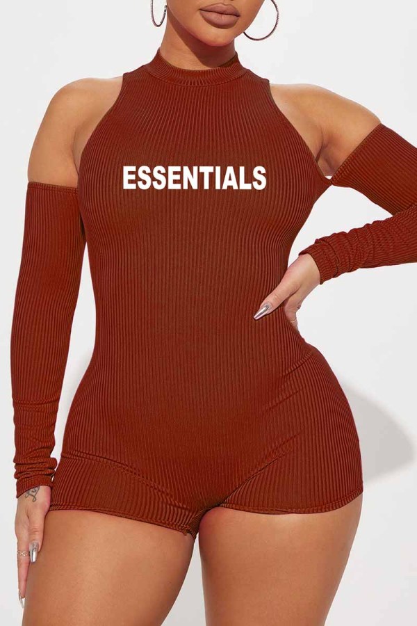 Brownness Street Print Letter O Neck Rompers