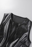 Black Sexy Casual Solid Basic O Neck Sleeveless Two Pieces