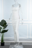 White Sexy Solid Backless Spaghetti Strap Long Dress Dresses