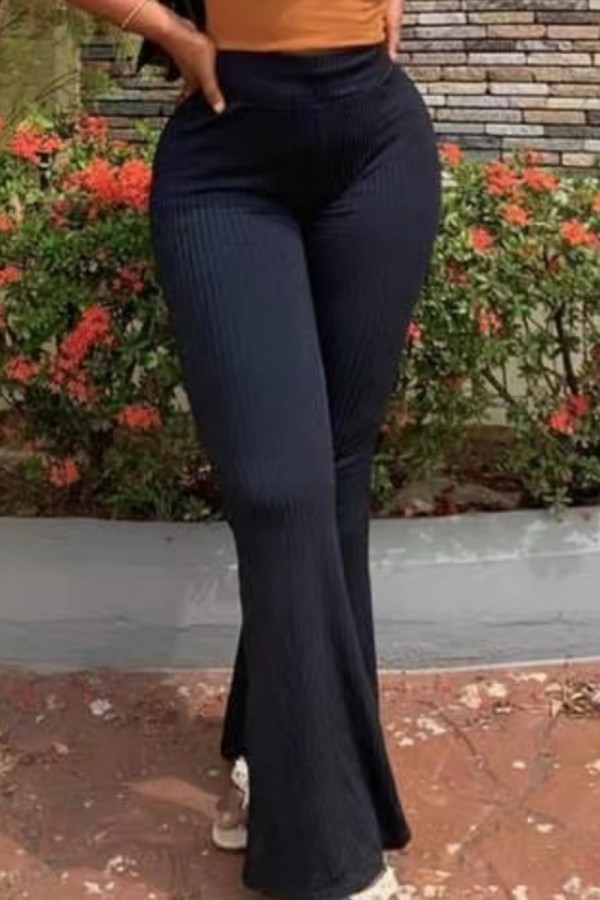 Black Casual Solid Basic Skinny High Waist Conventional Solid Color Trousers