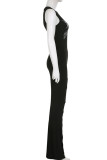 Black Street Print Hollowed Out Patchwork O Neck Boot Cut Jumpsuits