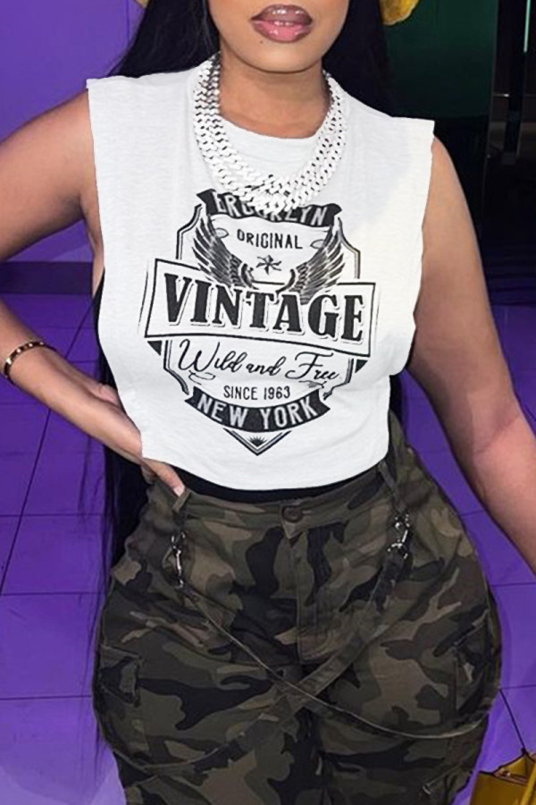 White Casual Print Hollowed Out Patchwork O Neck T-Shirts