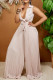 Apricot Sexy Solid Bandage Hollowed Out Patchwork Fold Turndown Collar Straight Jumpsuits