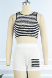 Red Casual Striped Patchwork O Neck Sleeveless Two Pieces