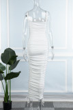 White Sexy Solid Backless Spaghetti Strap Long Dress Dresses