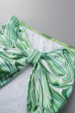 Green Sexy Print Bandage Backless 3 Piece Sets