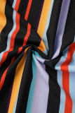 Multicolor Casual Striped Print Bandage Patchwork Off the Shoulder Straight Dresses
