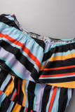 Multicolor Casual Striped Print Bandage Patchwork Off the Shoulder Straight Dresses