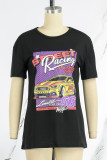 Black Casual Print Basic O Neck T-Shirts