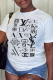 White Casual Street Print Patchwork Letter O Neck T-Shirts