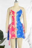 Colour Sexy Print Bandage Backless Halter Sleeveless Dress Dresses