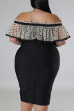Black Sexy Solid Patchwork Off the Shoulder One Step Skirt Plus Size Dresses