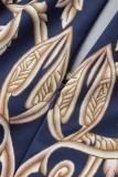 Blue Casual Print Patchwork Slit Square Collar One Step Skirt Dresses