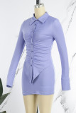 Purple Casual Solid Fold Turndown Collar Long Sleeve Two Pieces