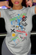 Grey Casual Daily Print Patchwork Letter O Neck T-Shirts