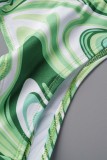 Green Sexy Print Bandage Backless 3 Piece Sets