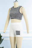 Red Casual Striped Patchwork O Neck Sleeveless Two Pieces