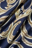 Blue Casual Print Patchwork Slit Square Collar One Step Skirt Dresses
