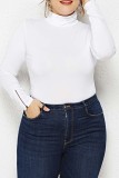 White Sexy Casual Solid Basic Turtleneck Plus Size Romper