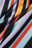 Multicolor Casual Striped Print Bandage Patchwork Off the Shoulder Straight Dresses
