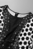 Red Casual Elegant Print Patchwork O Neck One Step Skirt Dresses