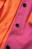 Blue Casual Patchwork Contrast Shirt Collar Short Sleeve Two Pieces