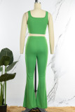 Blue Casual Solid Vests Pants U Neck Sleeveless Two Pieces
