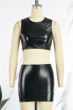 Black Sexy Casual Solid Basic O Neck Sleeveless Two Pieces