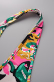 Colour Sexy Print Backless Halter Sleeveless Two Pieces