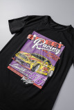 Black Casual Print Basic O Neck T-Shirts