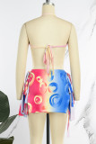Colour Sexy Print Bandage Backless Halter Sleeveless Dress Dresses