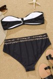 Black Sexy Print Leopard Patchwork Backless Swimwears (With Paddings)