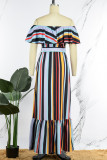 Multicolor Casual Striped Print Bandage Patchwork Off the Shoulder Straight Dresses