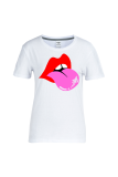 Grey Casual Street Lips Printed Patchwork O Neck T-Shirts
