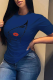 Navy Blue Casual Daily Print Patchwork O Neck T-Shirts