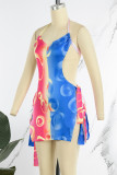 Colour Sexy Print Bandage Backless Halter Sleeveless Dress Dresses