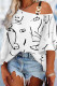 White Black Casual Print Basic Oblique Collar T-Shirts