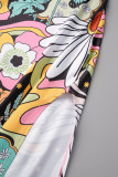 Colour Sexy Print Backless Slit Spaghetti Strap Sleeveless Dress Dresses