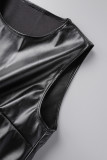 Black Sexy Casual Solid Basic O Neck Sleeveless Two Pieces