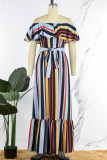 Multicolor Casual Striped Print Bandage Patchwork Off the Shoulder Straight Dresses