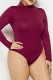 Burgundy Sexy Casual Solid Basic Turtleneck Plus Size Romper