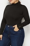 Black Sexy Casual Solid Basic Turtleneck Plus Size Romper