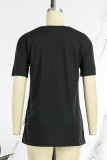 Black Casual Print Basic O Neck T-Shirts