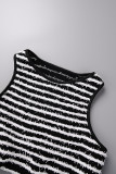 Red Casual Striped Patchwork O Neck Sleeveless Two Pieces